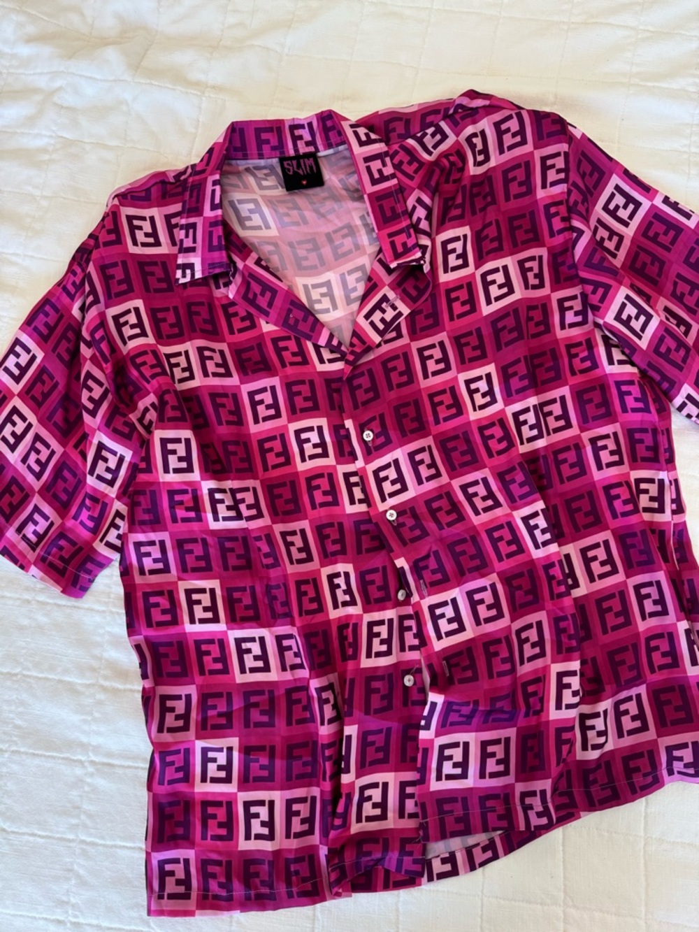 Pink & Magenta FF Logo Short-Sleeve Button Shirt